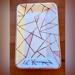 EUC Geometric White and Pink Ceramic Tray